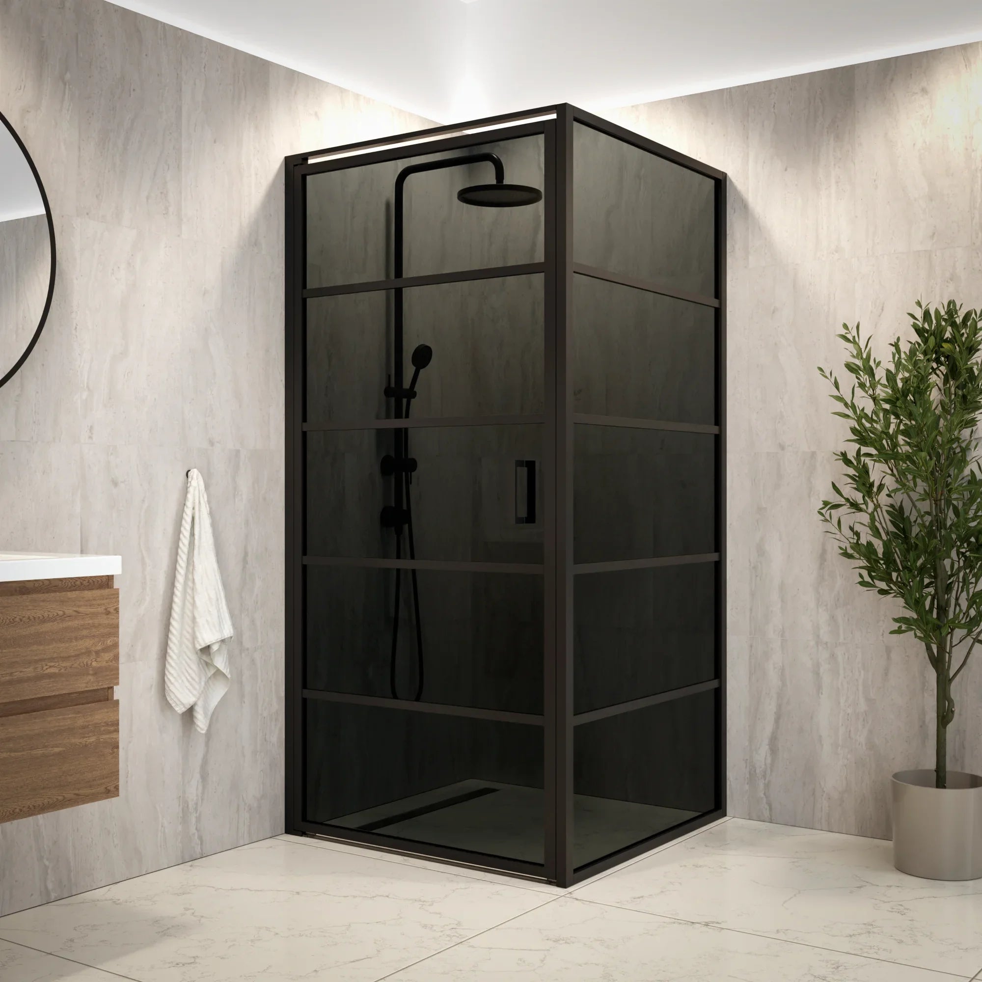 Duschkabine Oris - 90 x 200 - Schwarzes Glas - Schwarz