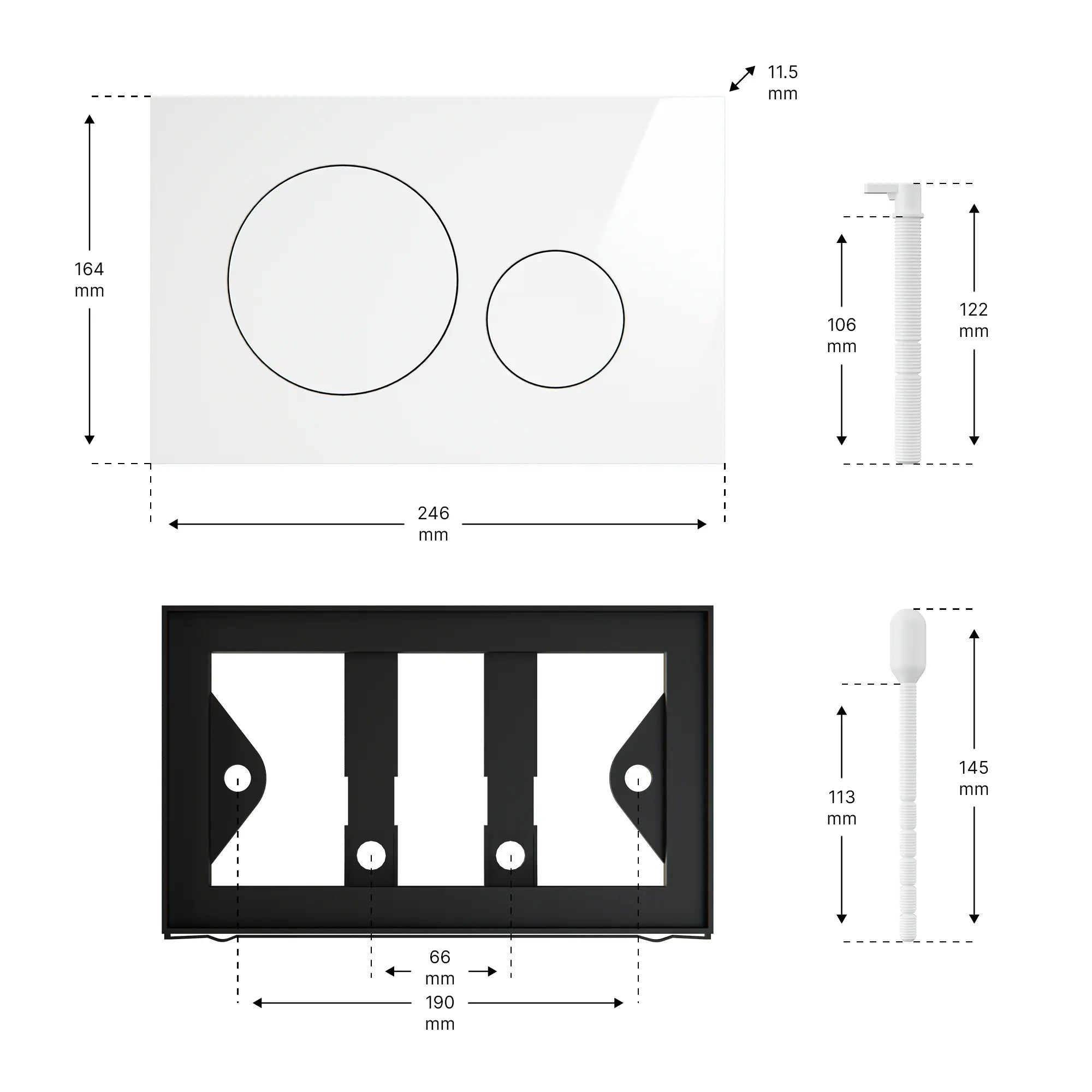 Mirlux Bedienungsplatte - Glänzend weiß- ABS Kunststoff DualFlush - Vorbestellen