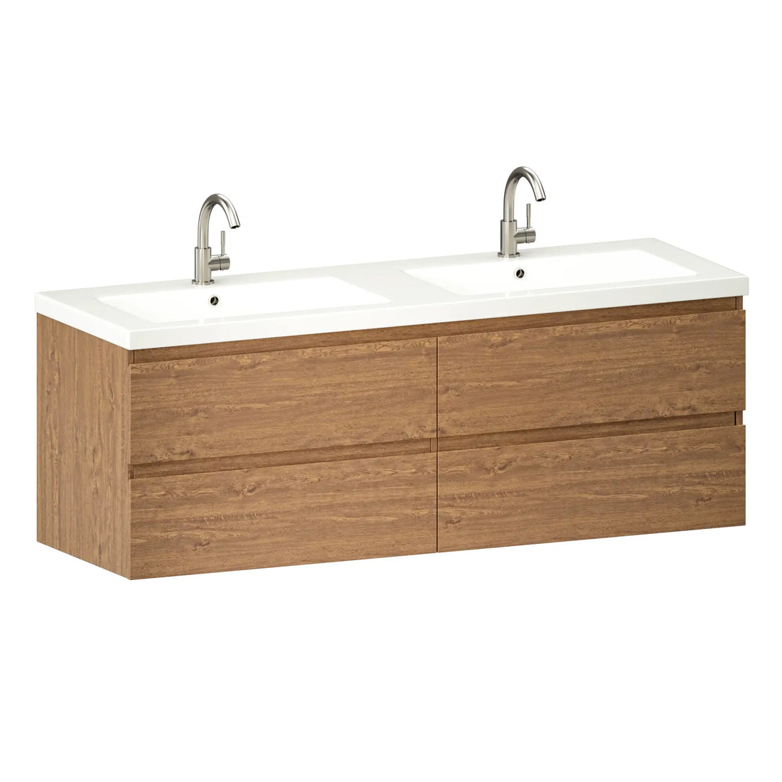 Badezimmermöbel Arato - 140cm - 2 Warm Eiche- Warm Eiche - Waschbecken Weiß