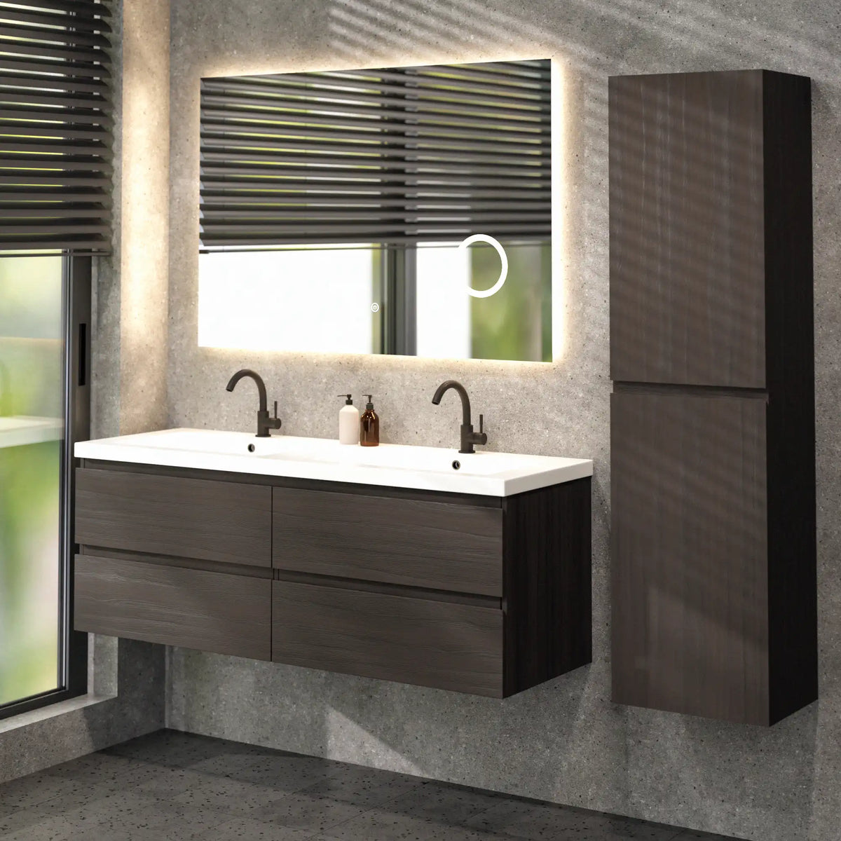 Badezimmermöbel Arato - 140 cm - Walnuss - Waschtisch Weiß