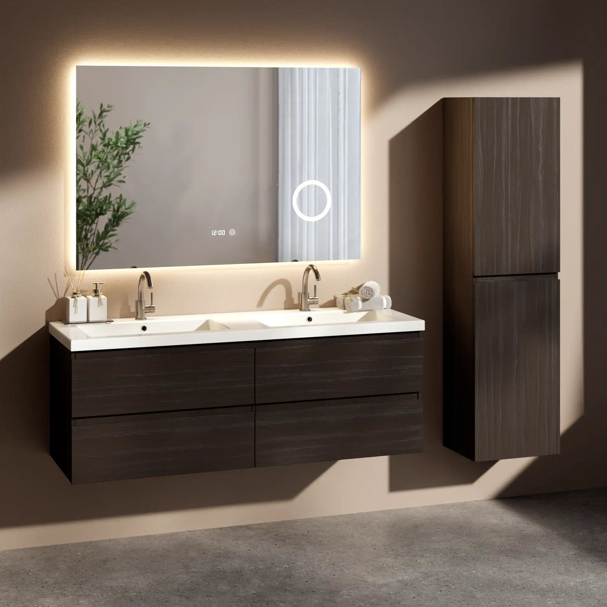 Badezimmermöbel Arato - 140 cm - Walnuss - Waschtisch Weiß