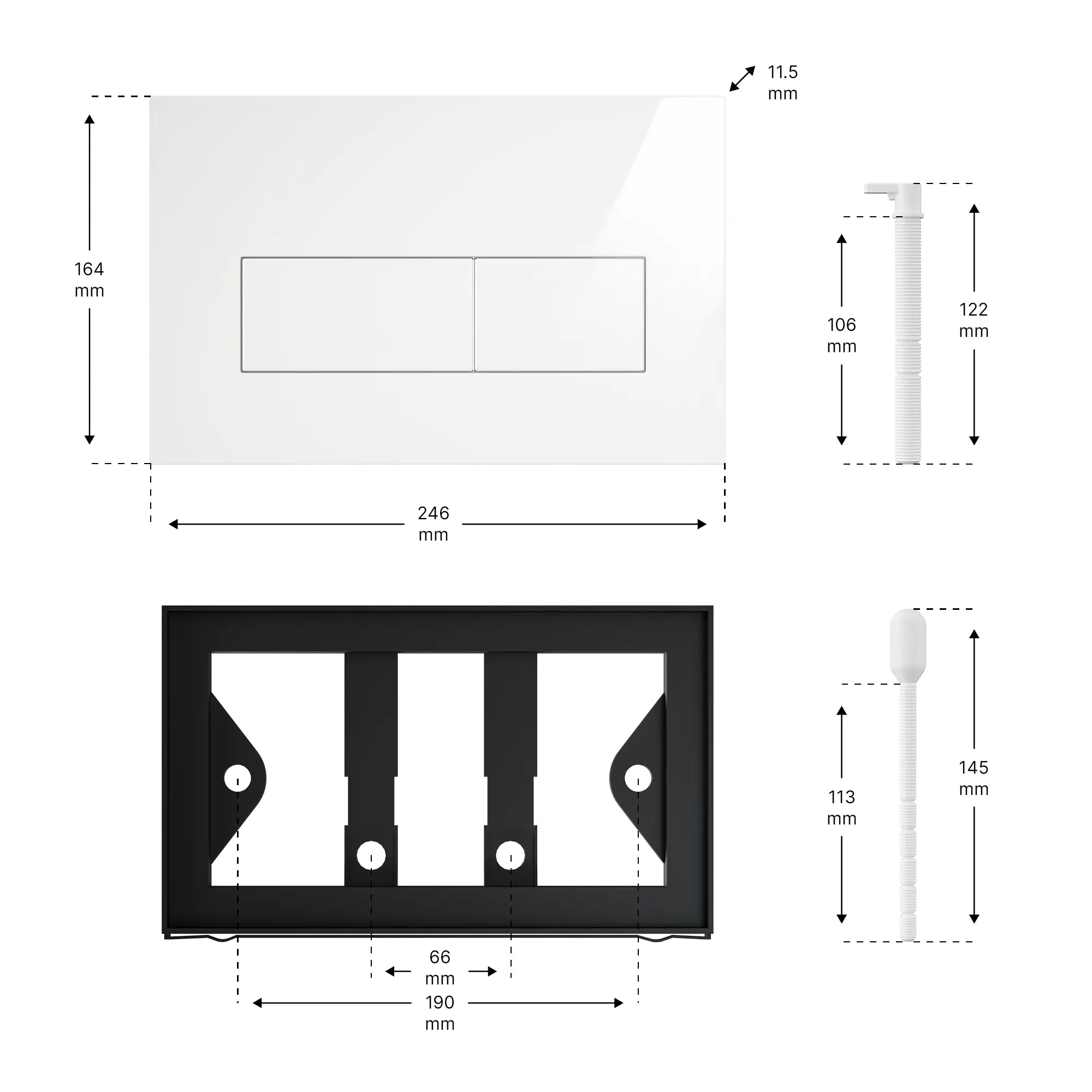 Mirlux Bedienungsplatte - Glänzend weiß- ABS Kunststoff DualFlush - Vorbestellen