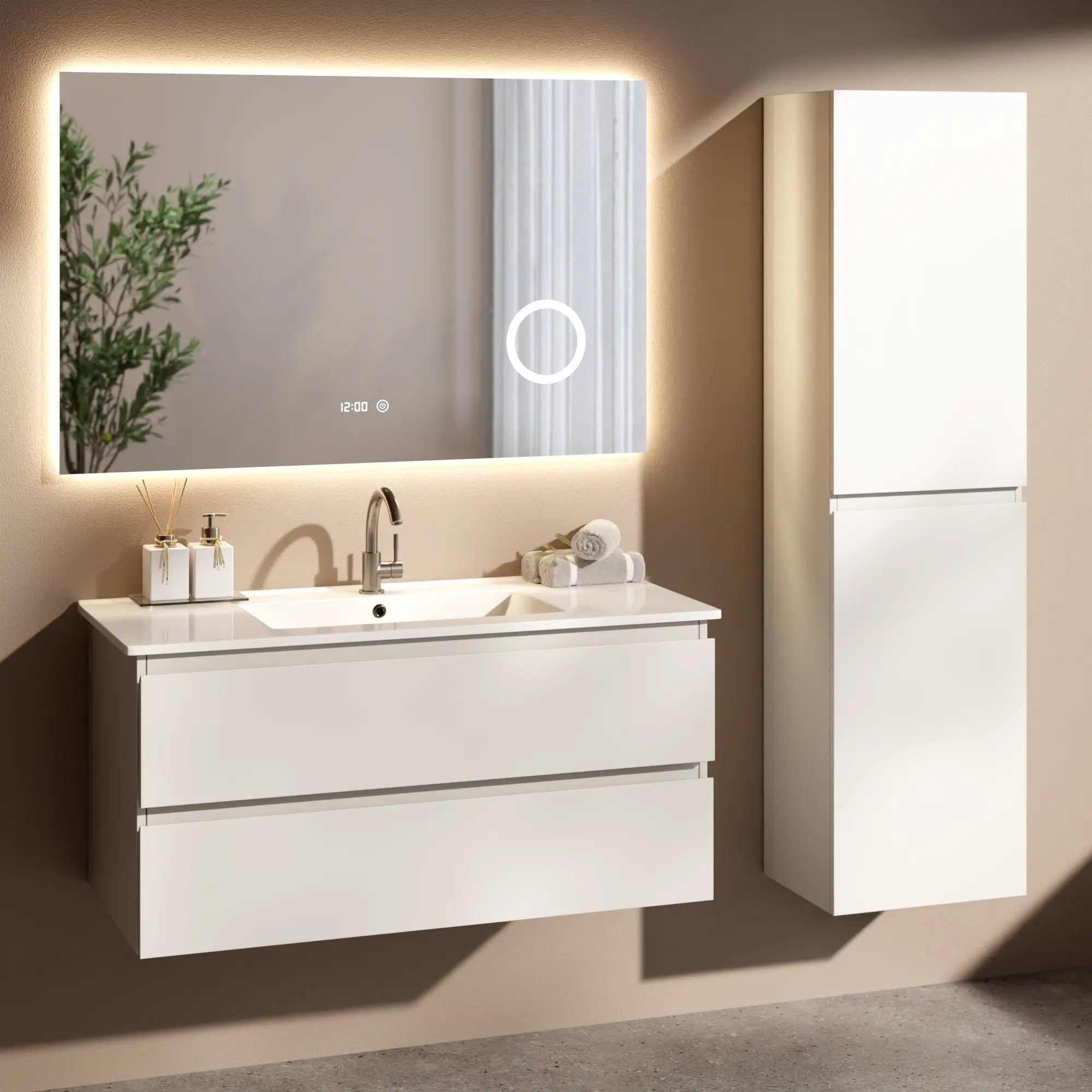Badezimmermöbel Varo - 100 cm - Weiß - Weißes Waschbecken - VORBESTELLUNG - Vorbestellen