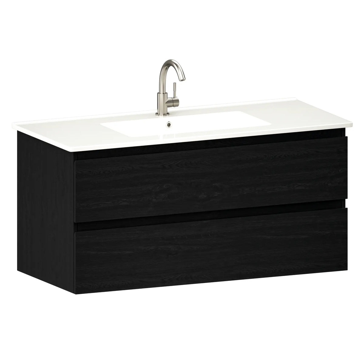 Badezimmermöbel Varo - 100 cm - Schwarz Eiche - Weißes Waschbecken