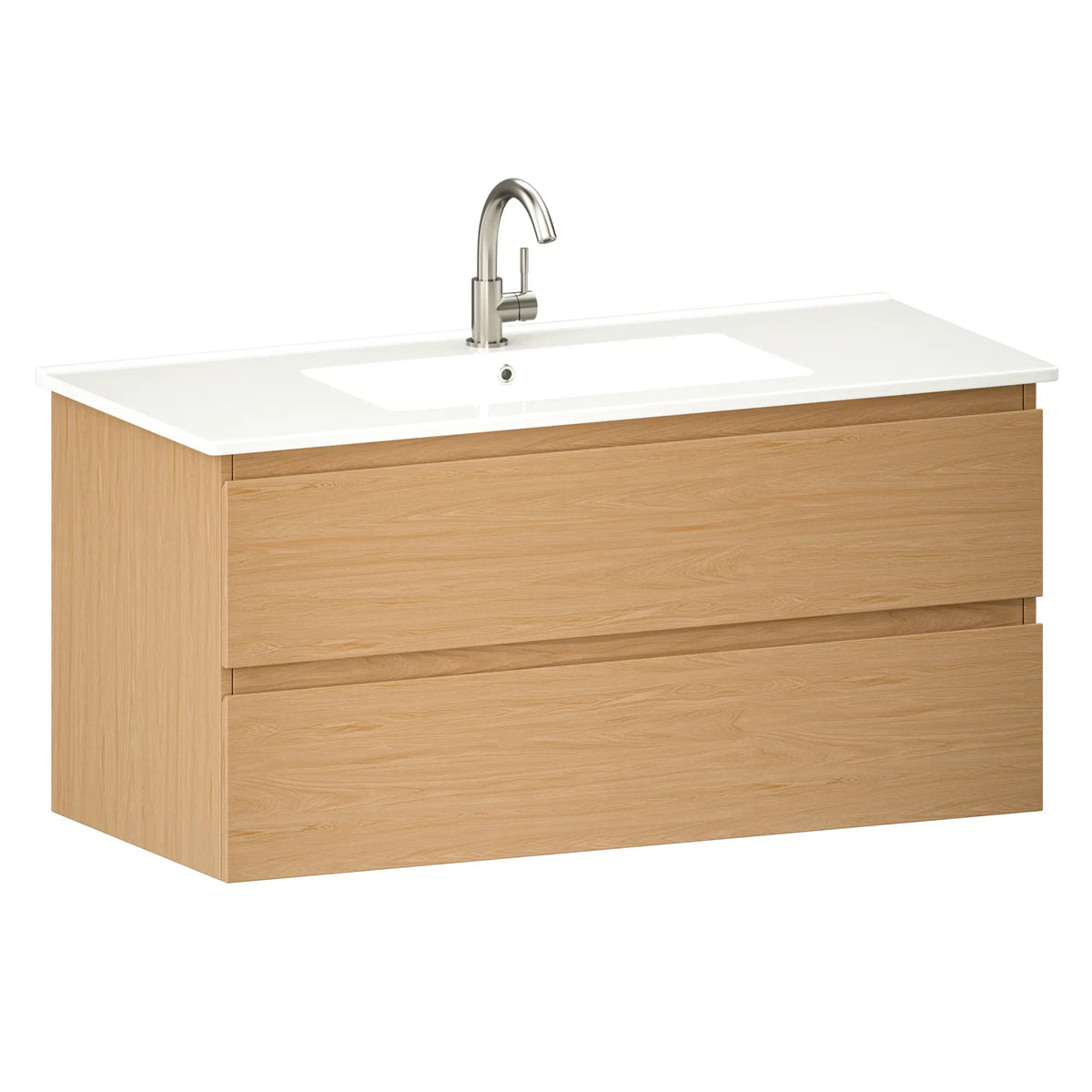 Badezimmermöbel Varo - 100 cm - Helle Eiche - Weißes Waschbecken