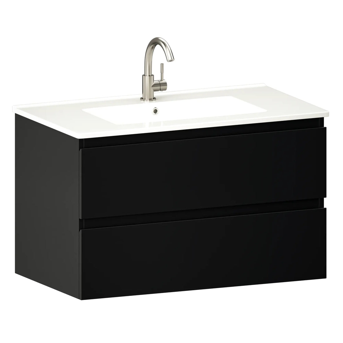 Badezimmermöbel Luma - 80 cm - Schwarz - Weißes Waschbecken