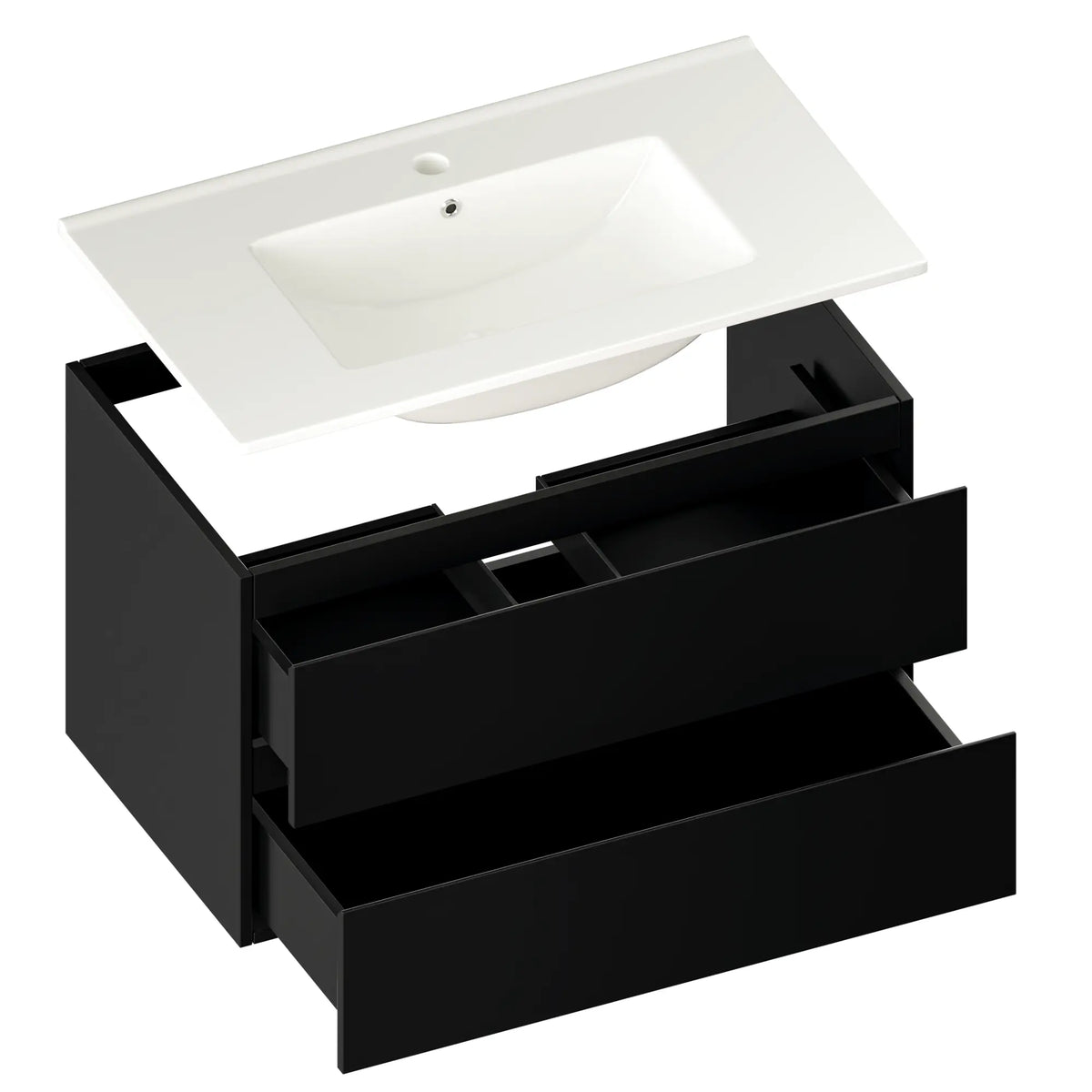 Badezimmermöbel Luma - 80 cm - Schwarz - Weißes Waschbecken