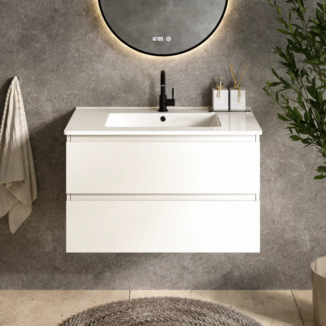 Badezimmermöbel Luma - 80 cm - Weiß - Weißes Waschbecken