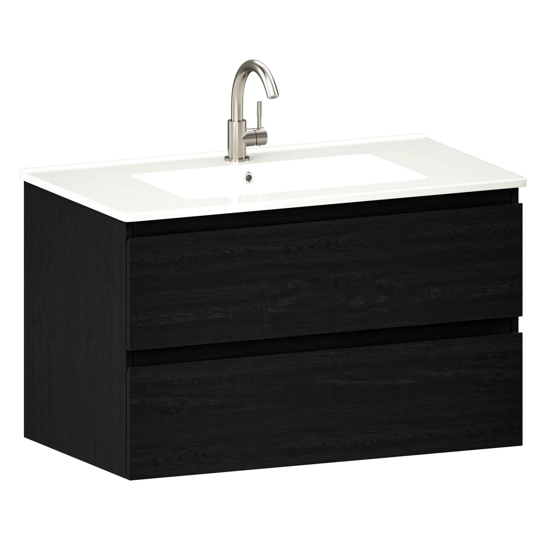 Badezimmermöbel Luma - 80 cm - Schwarz Eiche - Weißes Waschbecken
