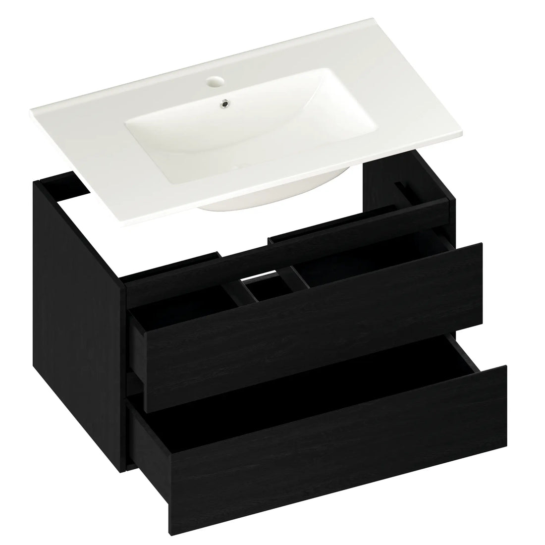 Badezimmermöbel Luma - 80 cm - Schwarz Eiche - Weißes Waschbecken