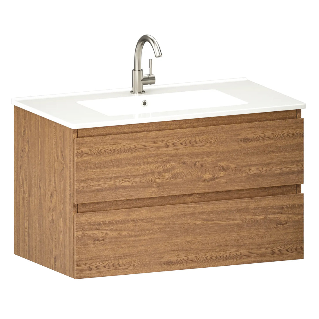 Badezimmermöbel Luma - 80 cm - Warm Eiche - Weißes Waschbecken