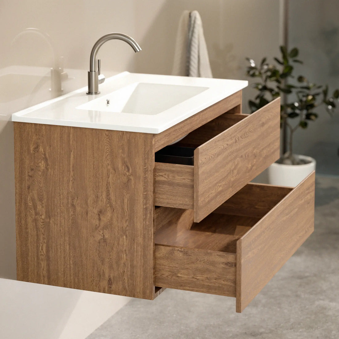 Badezimmermöbel Luma - 80 cm - Warm Eiche - Weißes Waschbecken
