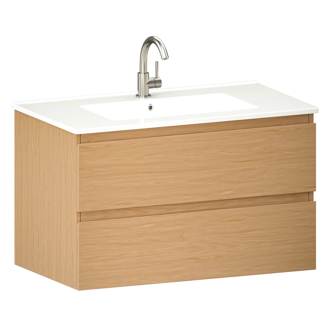 Badezimmermöbel Luma - 80 cm - Helle Eiche - Weißes Waschbecken