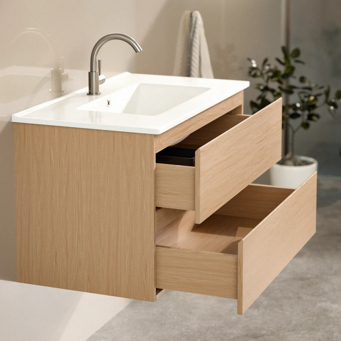 Badezimmermöbel Luma - 80 cm - Helle Eiche - Weißes Waschbecken