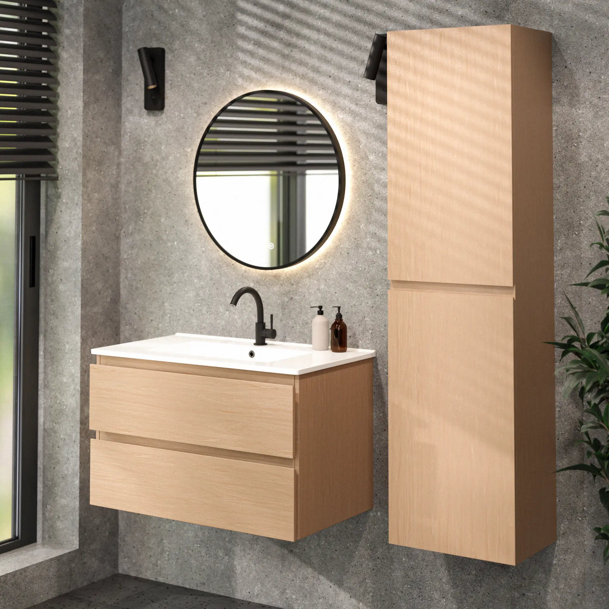 Badezimmermöbel Luma - 80 cm - Helle Eiche - Weißes Waschbecken