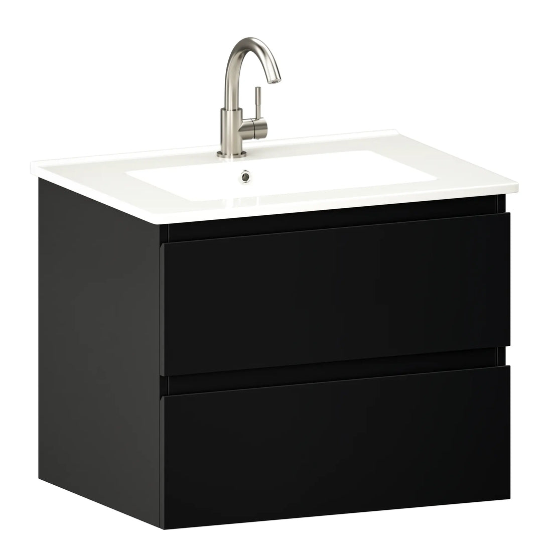 Badezimmermöbel Norvi - 60 cm - Schwarz - Weißes Waschbecken