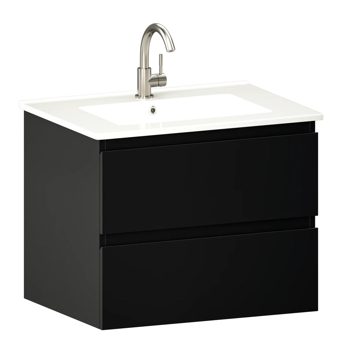 Badezimmermöbel Norvi - 60 cm - Schwarz - Weißes Waschbecken