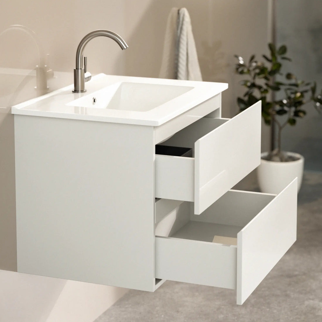 Badezimmermöbel Norvi - 60 cm - Weiß - Weißes Waschbecken
