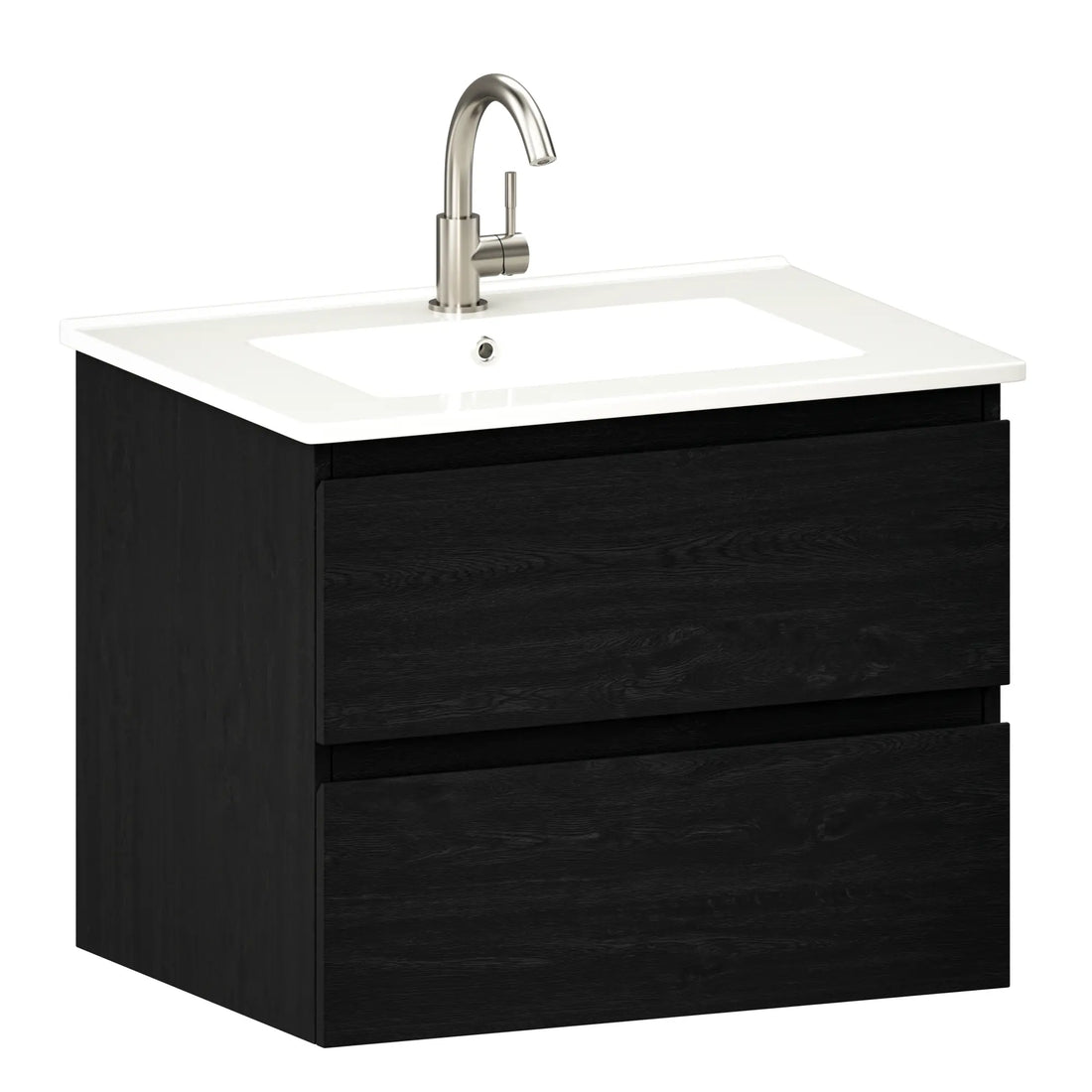 Badezimmermöbel Norvi - 60 cm - Schwarz Eiche - Weißes Waschbecken