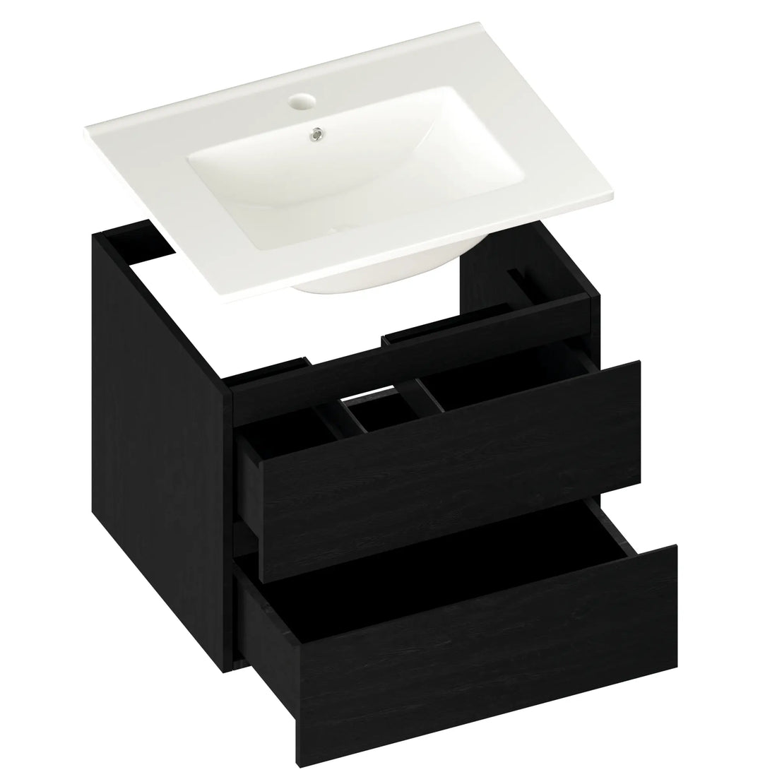 Badezimmermöbel Norvi - 60 cm - Schwarz Eiche - Weißes Waschbecken