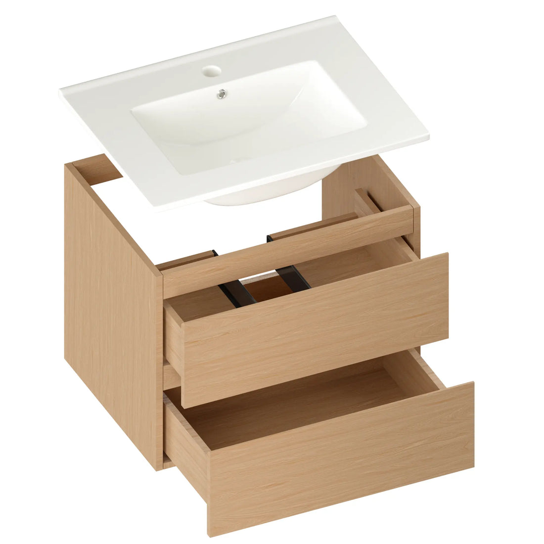 Badezimmermöbel Norvi - 60 cm - Helle Eiche - Weißes Waschbecken