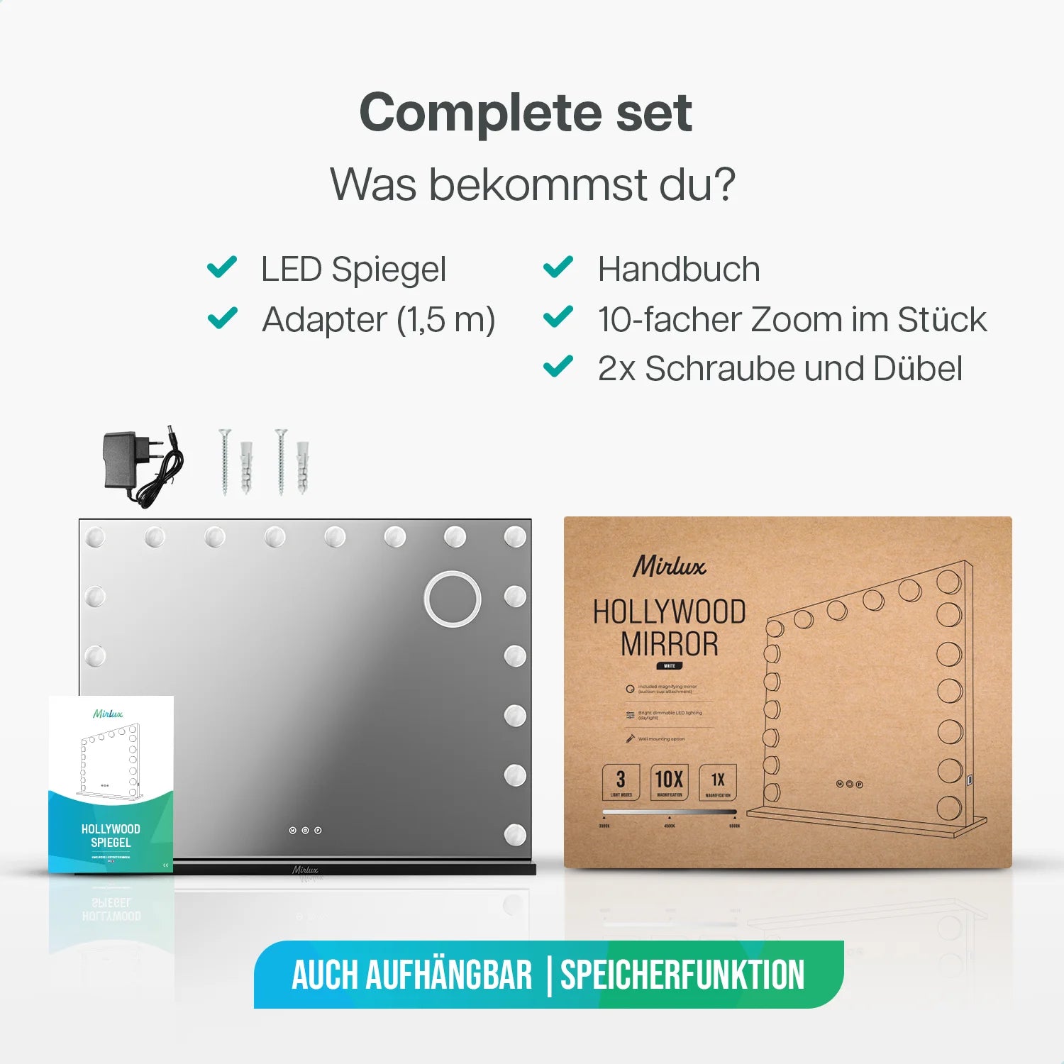Hollywood Spiegel - Bluetooth-Lautsprecher - 80x60cm - Schwarz