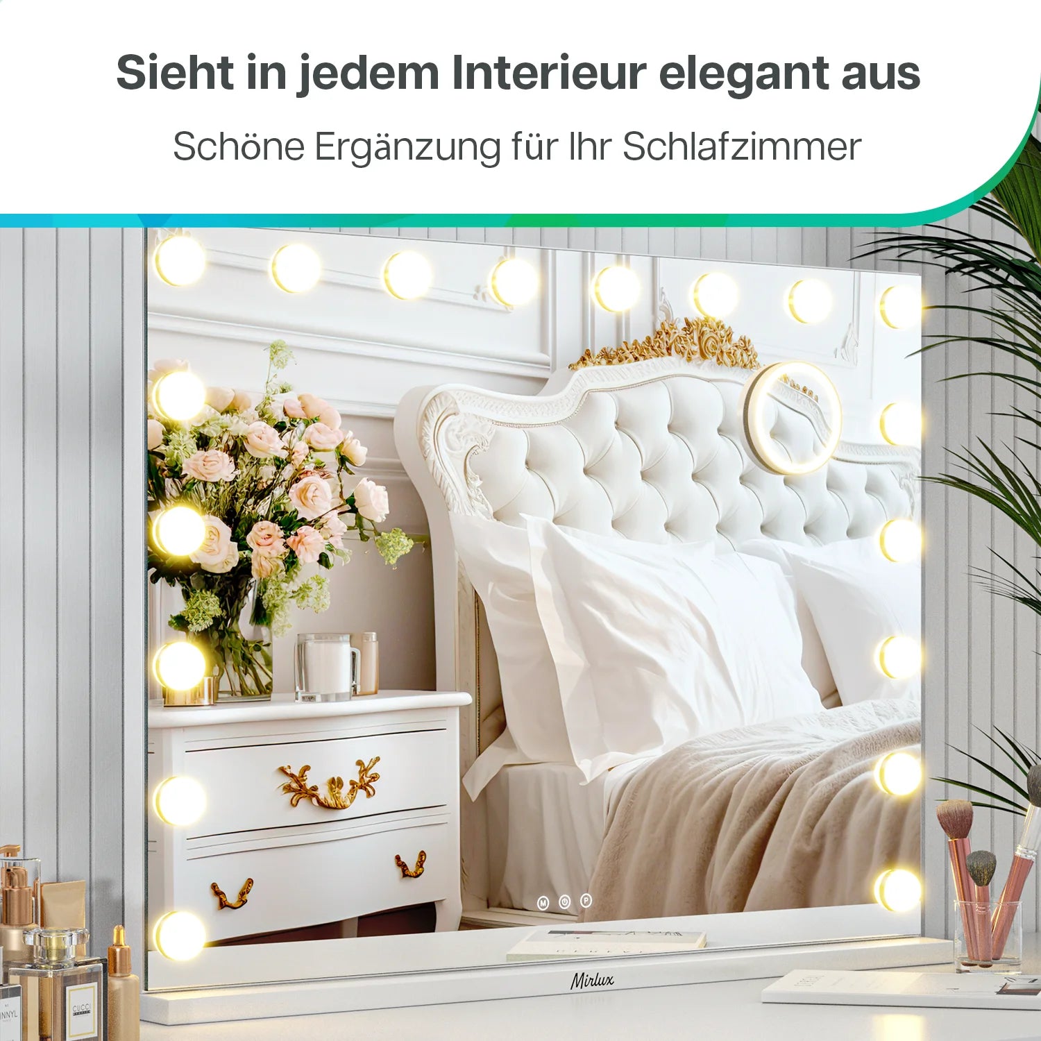 Hollywood Spiegel - Bluetooth-Lautsprecher - 80x60cm - Weiß