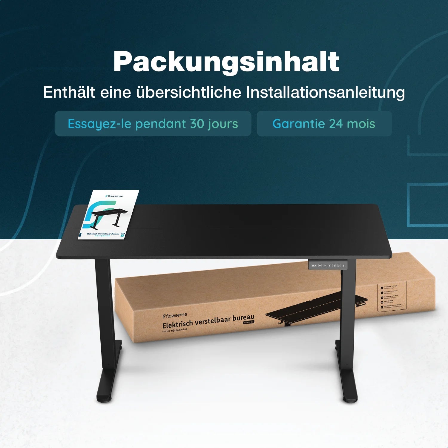 Flowsense Sitz-Steh-Schreibtisch - Verstellbarer elektrischer Schreibtisch - 120 x 60 cm