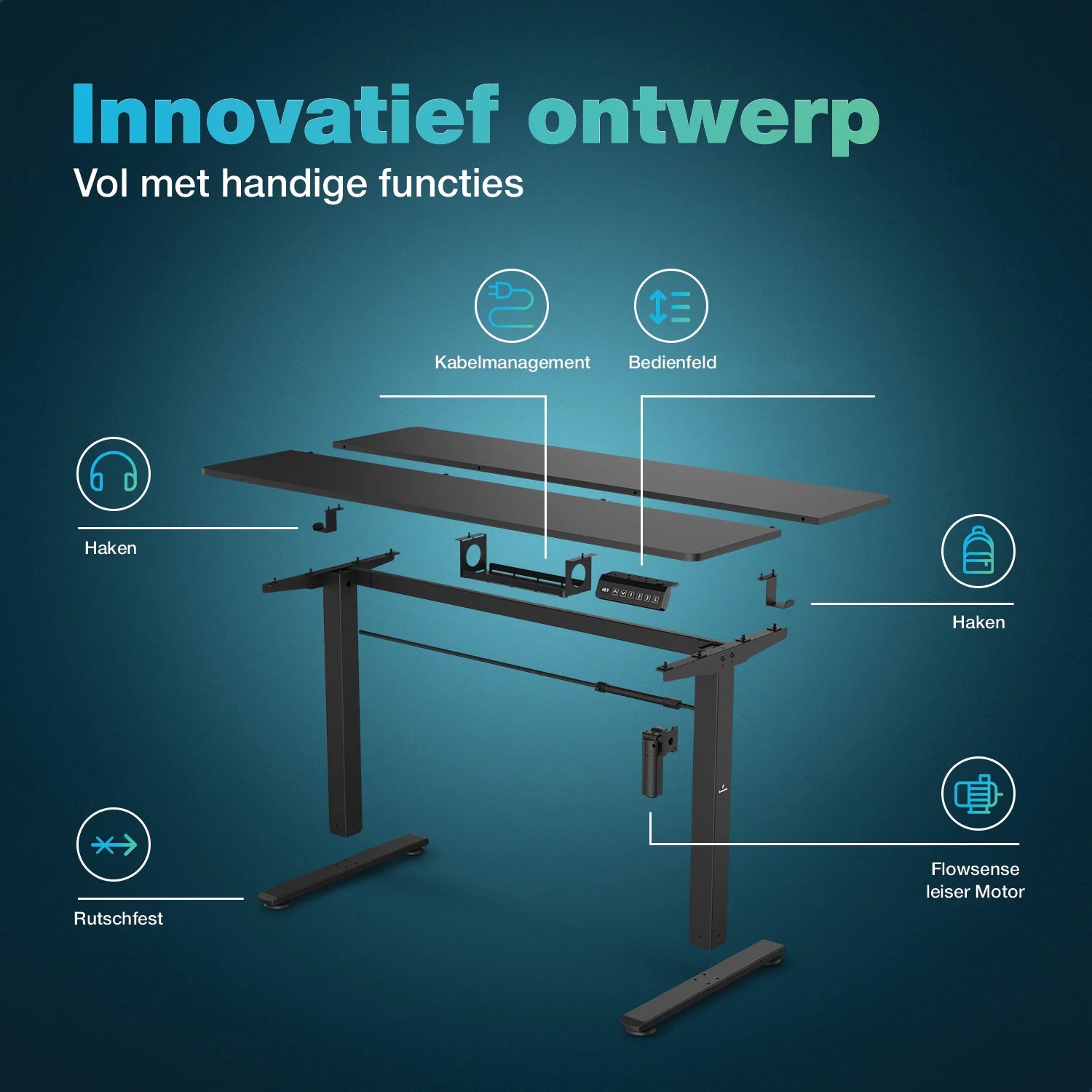 Flowsense Sitz-Steh-Schreibtisch - Verstellbarer elektrischer Schreibtisch - 120 x 60 cm