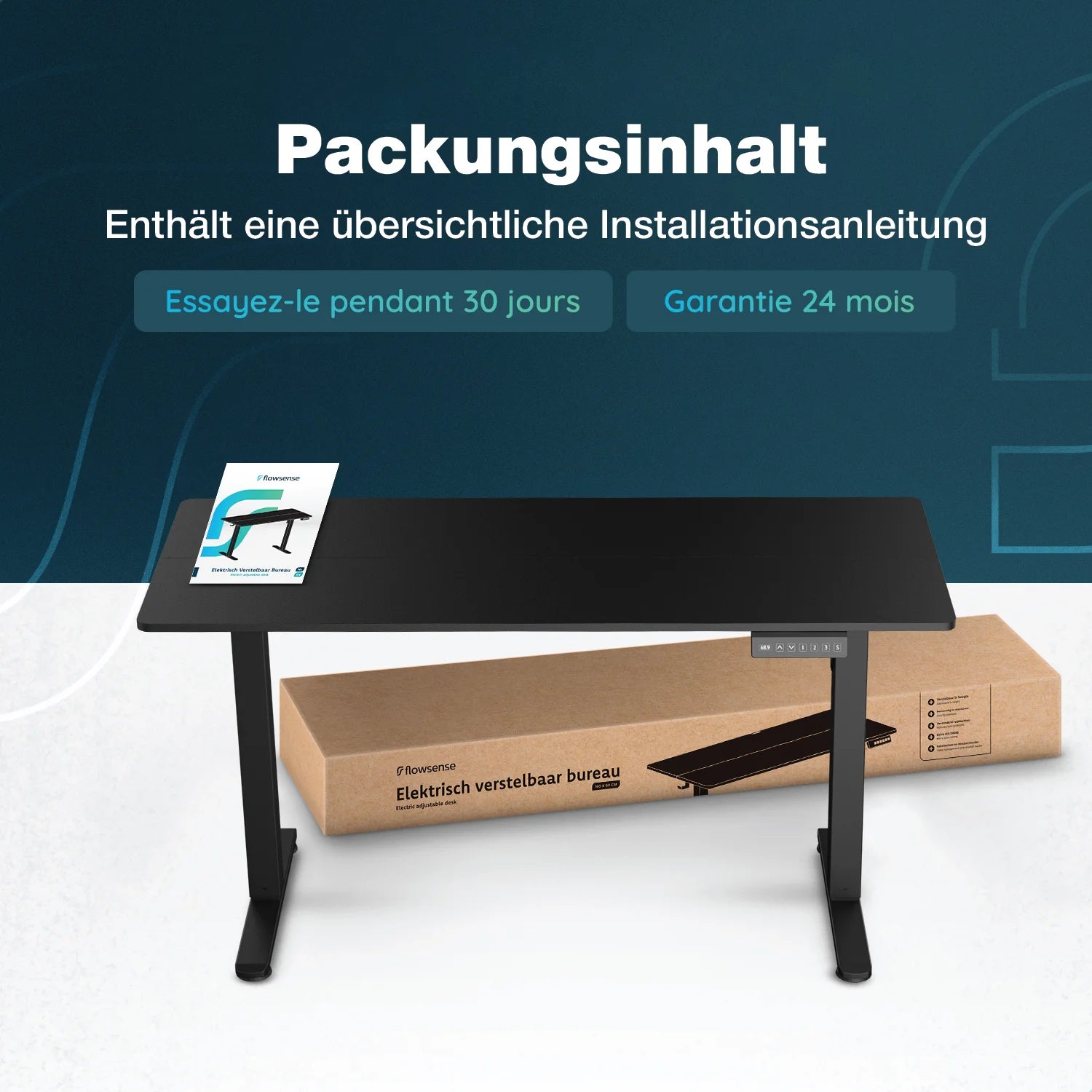 Flowsense Sitz-Steh-Schreibtisch - Verstellbarer elektrischer Schreibtisch - 140 x 60 cm