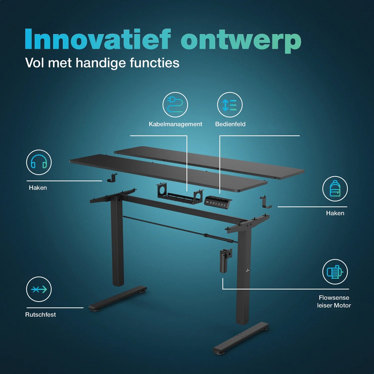 Flowsense Sitz-Steh-Schreibtisch - Verstellbarer elektrischer Schreibtisch - 140 x 60 cm