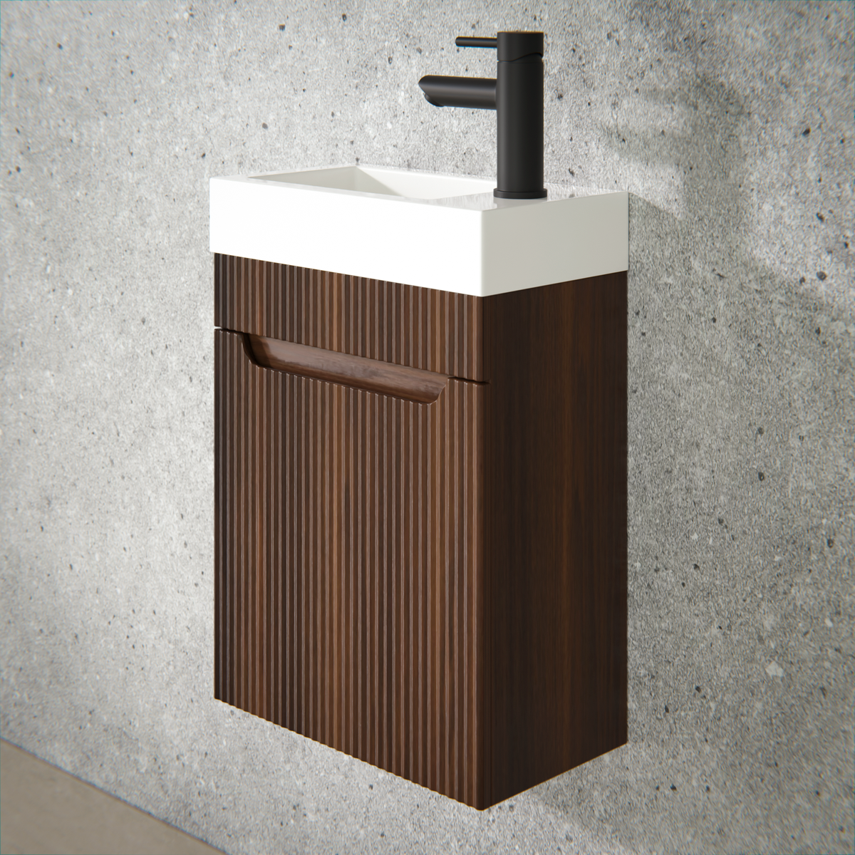 Badezimmermöbel Vivo - 40 cm - Walnuss - Waschbecken Weiß