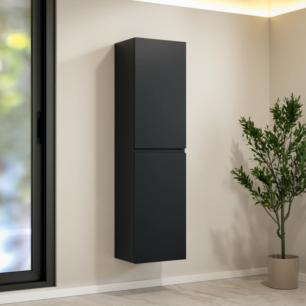 Badezimmer Hochschrank Ruvo – 150 cm – Mattschwarz