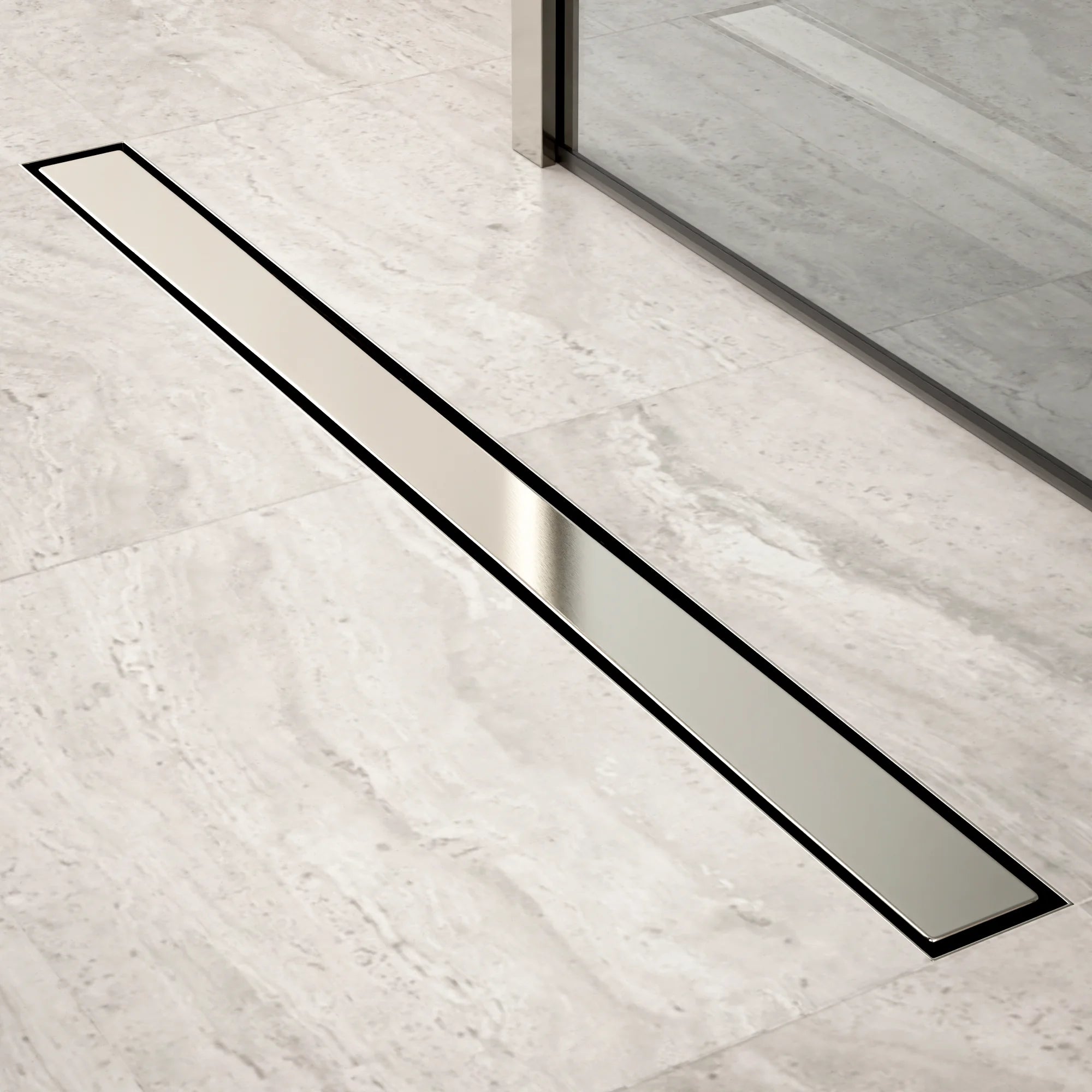 Duschrinne – 90 cm – Fliesenrost – Edelstahl – mit Flansch