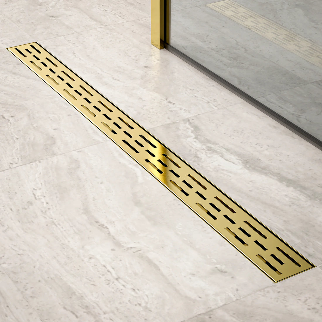 Duschrinne – 90 cm – Gold – Standardrost – Edelstahl – mit Flansch