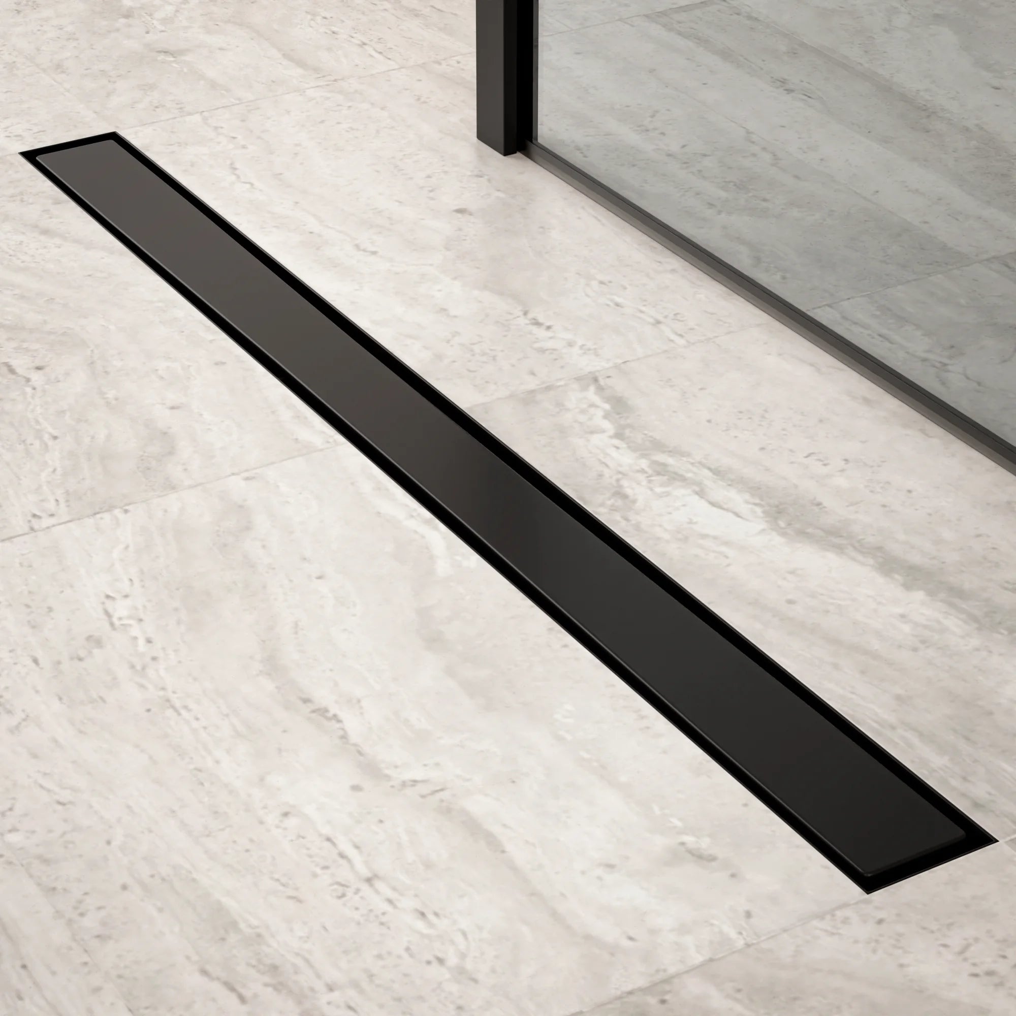 Duschrinne – 90 cm – Mattschwarz – Fliesenrost – Edelstahl – mit Flansch - Vorbestellen