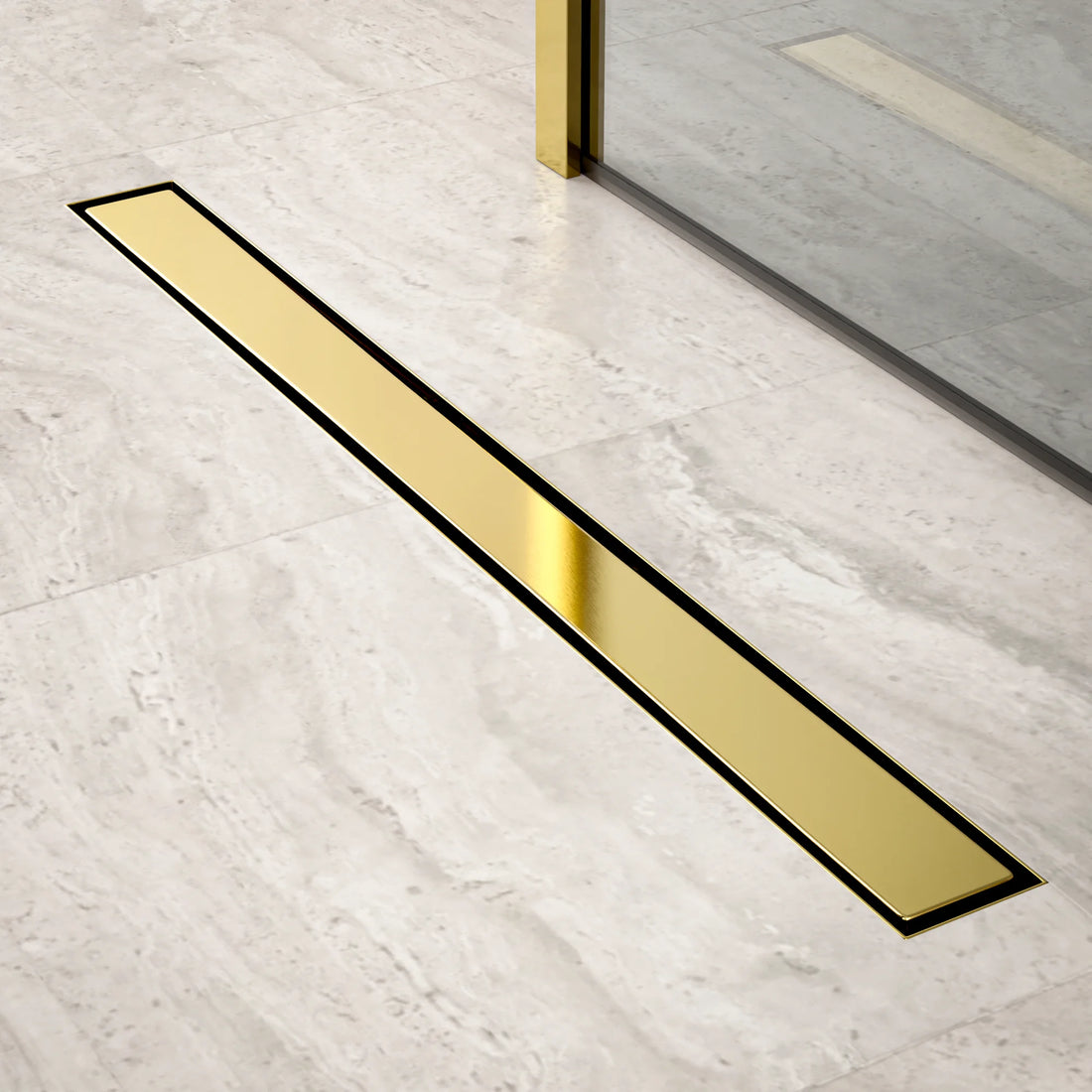 Duschrinne – 80 cm – Gold – Fliesenrost – Edelstahl – mit Flansch