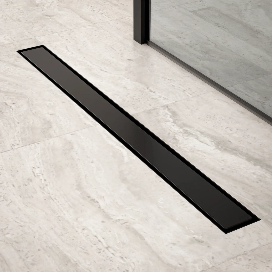 Duschrinne – 80 cm – Mattschwarz – Fliesenrost – Edelstahl – mit Flansch