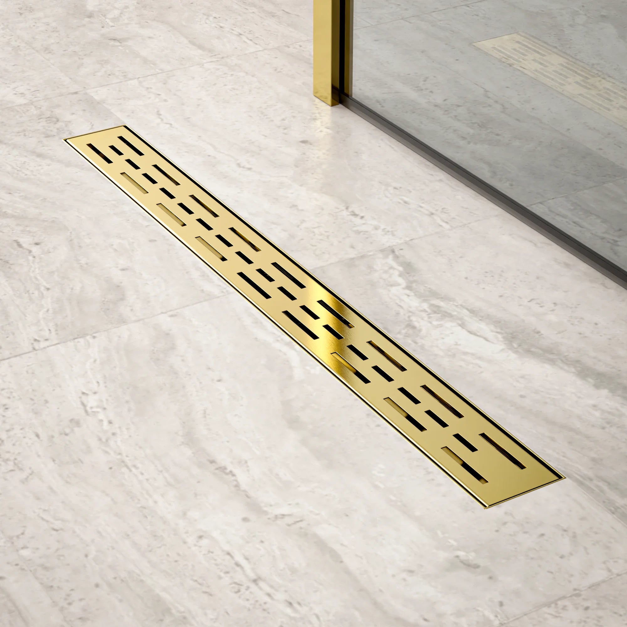 Duschrinne – 70 cm – Gold – Standardrost – Edelstahl – mit Flansch