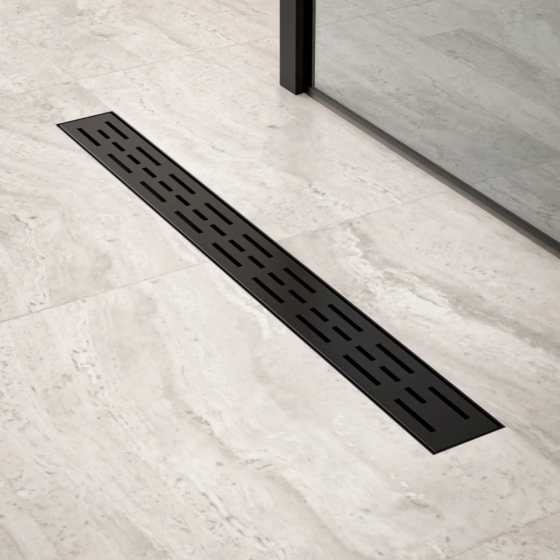 Duschrinne – 70 cm – Mattschwarz – Standardrost – Edelstahl – mit Flansch