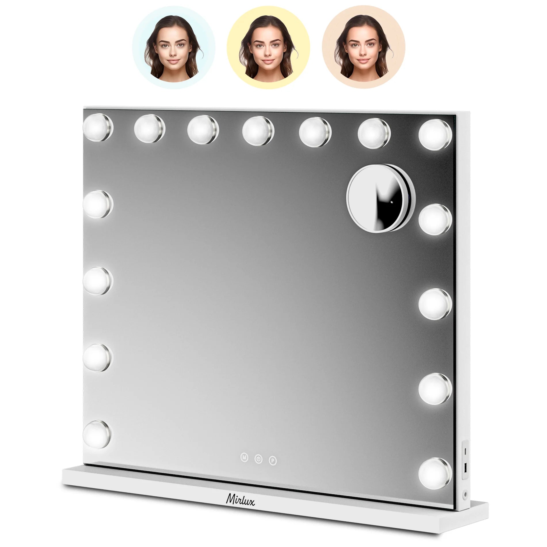 Hollywood Spiegel - Bluetooth-Lautsprecher - 58x48cm - Weiß