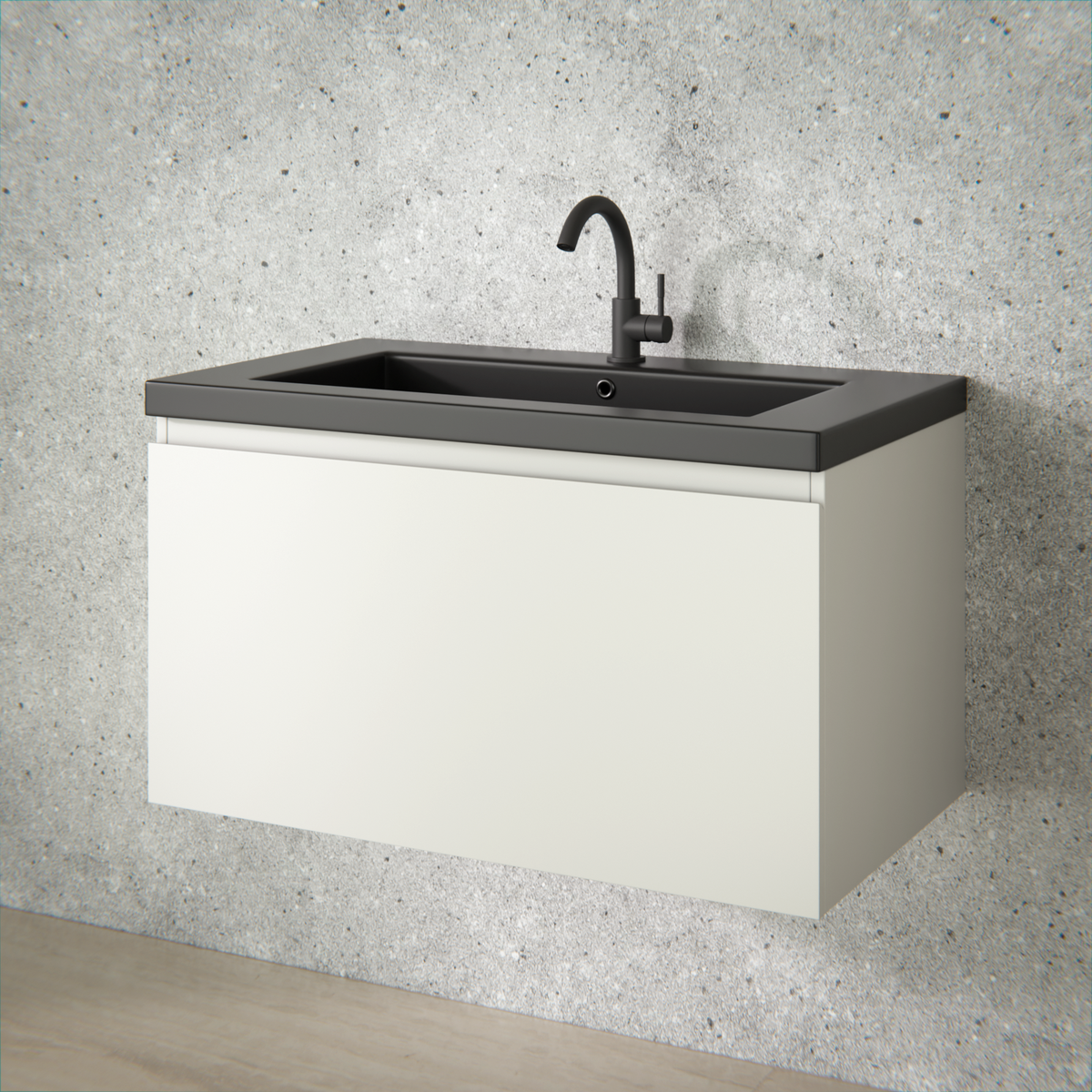 Badezimmermöbel Niko - 80cm - Taupe - Waschbecken Schwarz