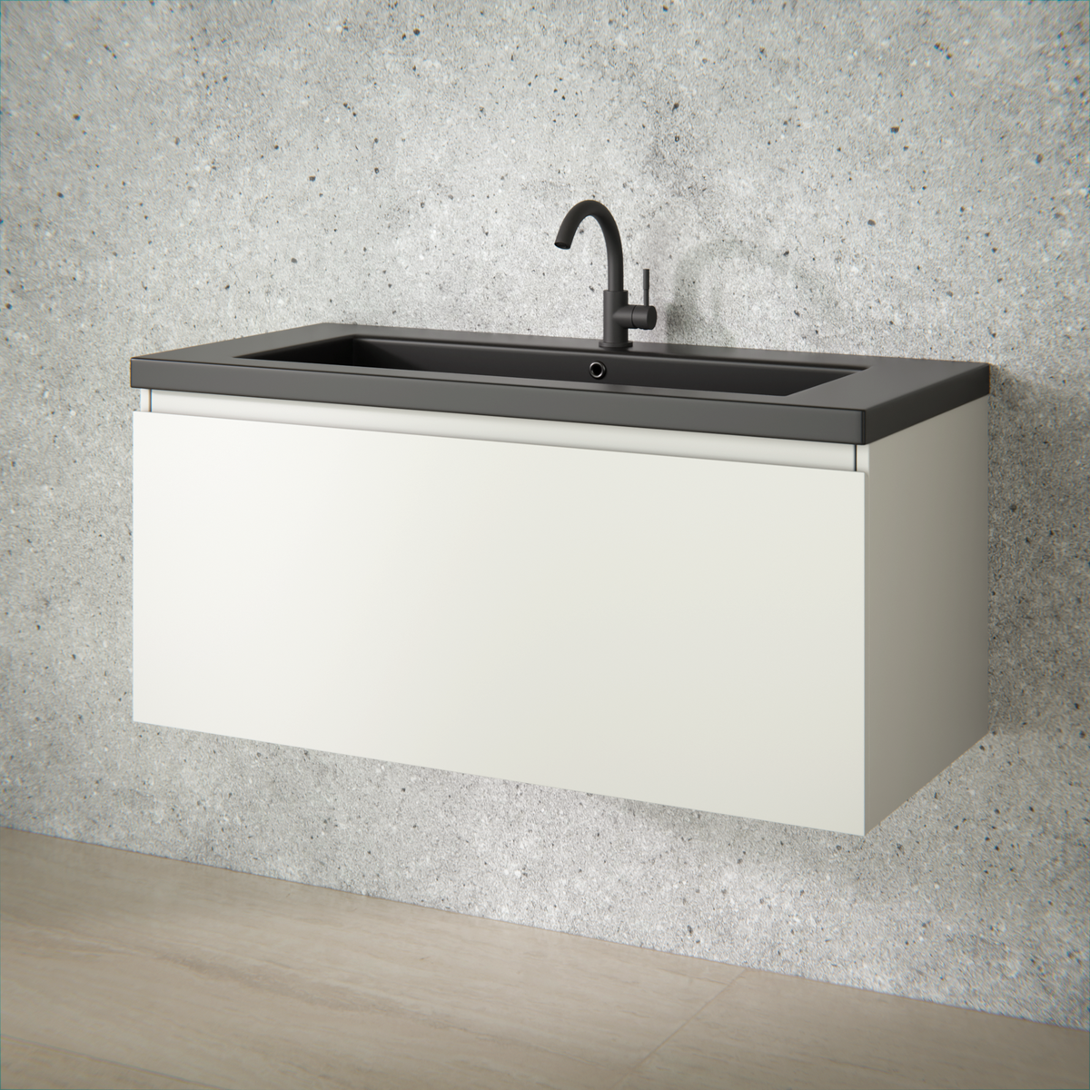 Badezimmermöbel Indy - 100 cm - Taupe - Waschbecken Schwarz