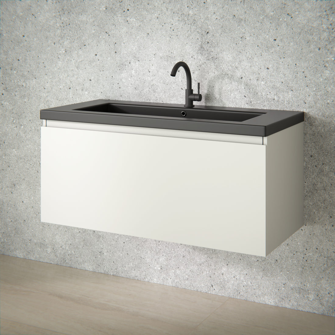 Badezimmermöbel Indy - 100 cm - Taupe - Waschbecken Schwarz