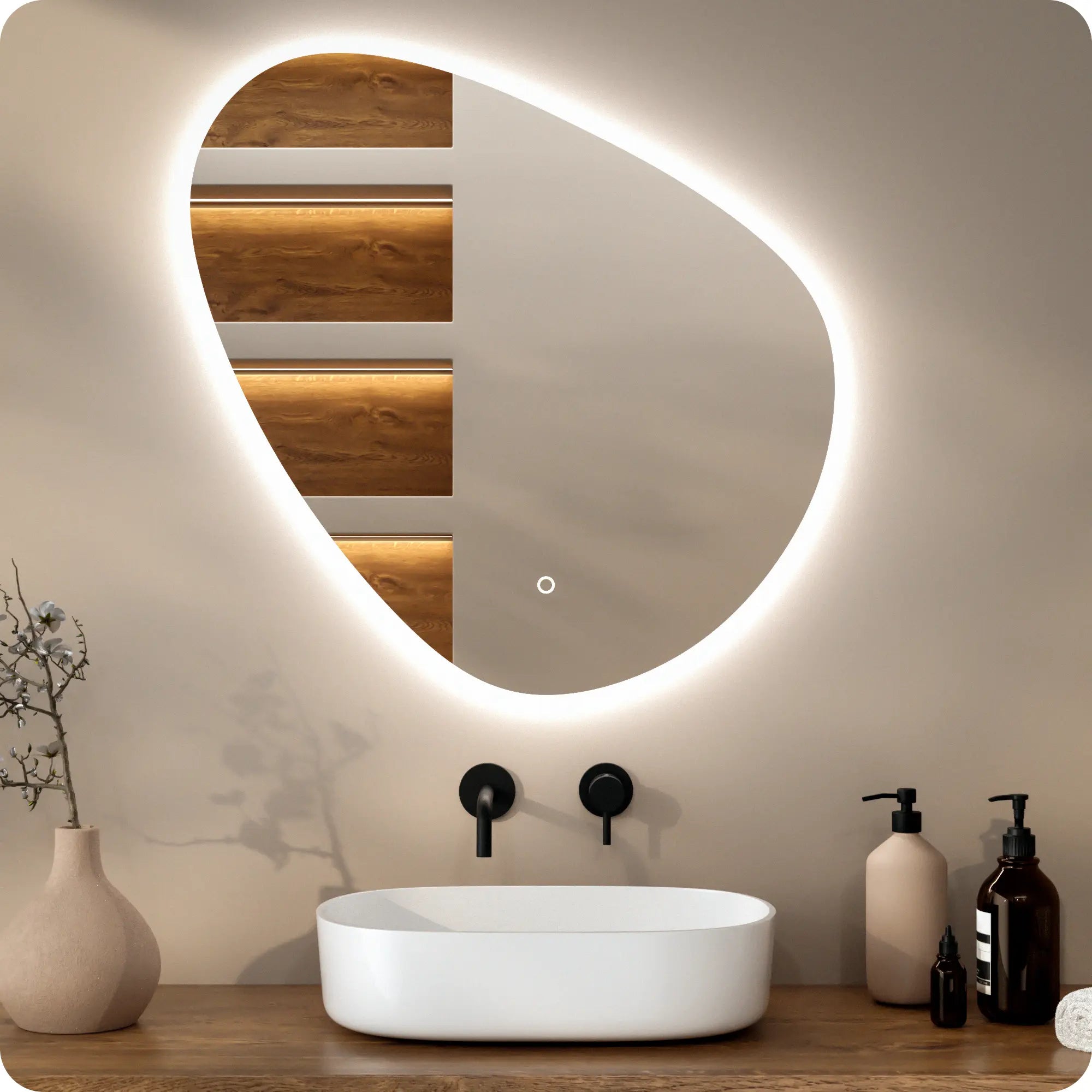 Badezimmerspiegel - 80x80cm Asymmetrisch - Rahmenlos - Vorbestellen