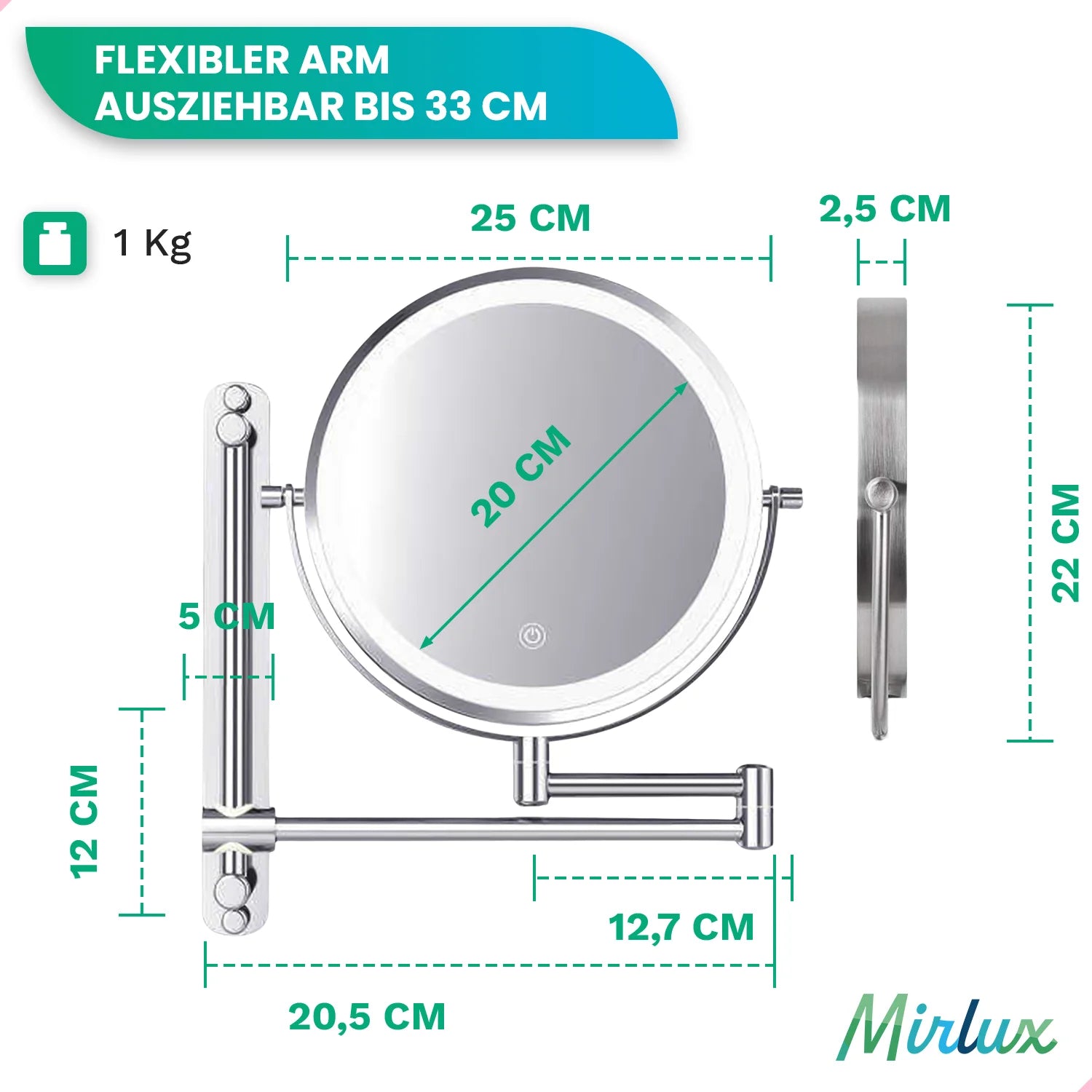 Schminkspiegel - Wiederaufladbar - 7-fache Vergrößerung - Chrom - Vorbestellen