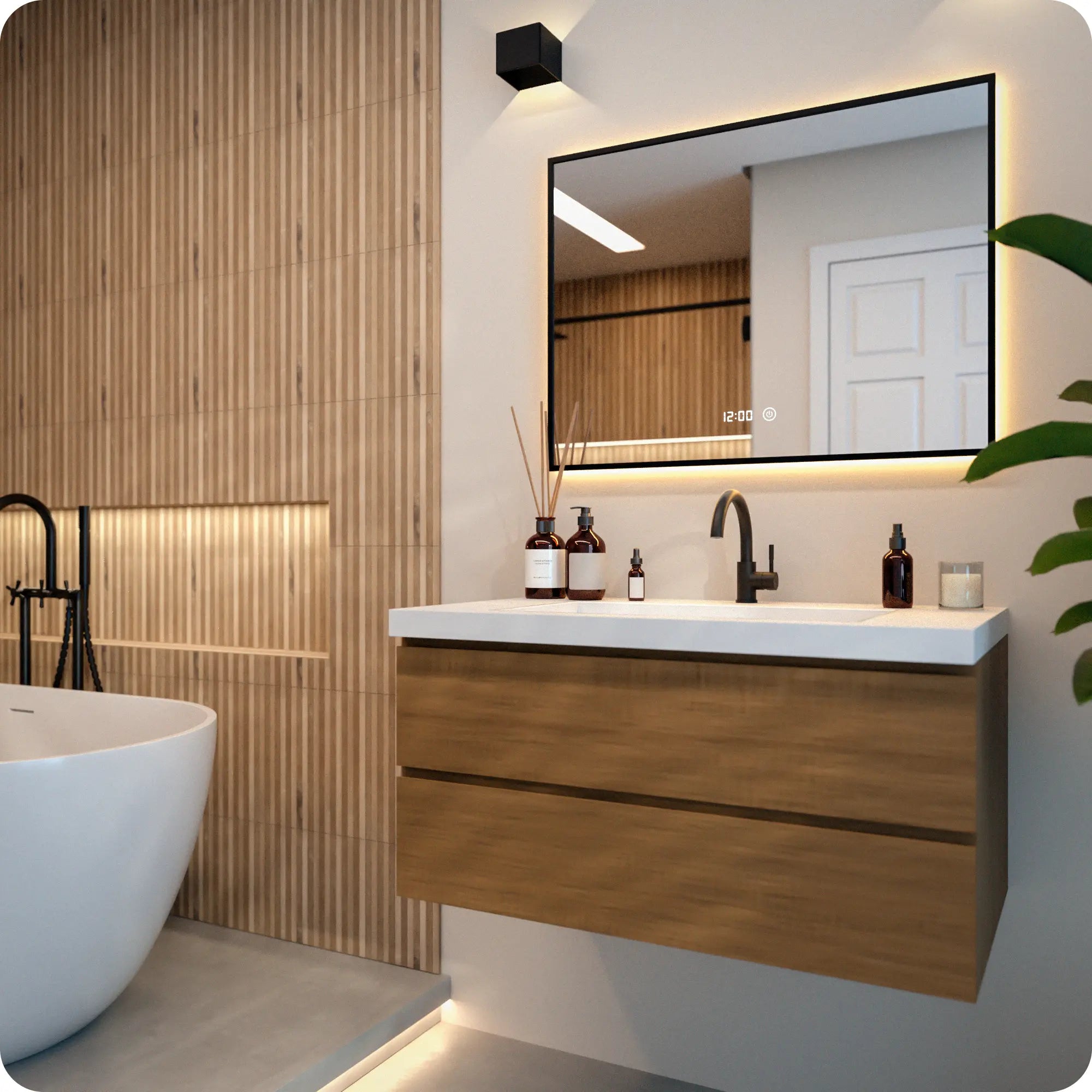 Badezimmerspiegel – 80x60 cm – Schwarzer Rahmen - Rechteck