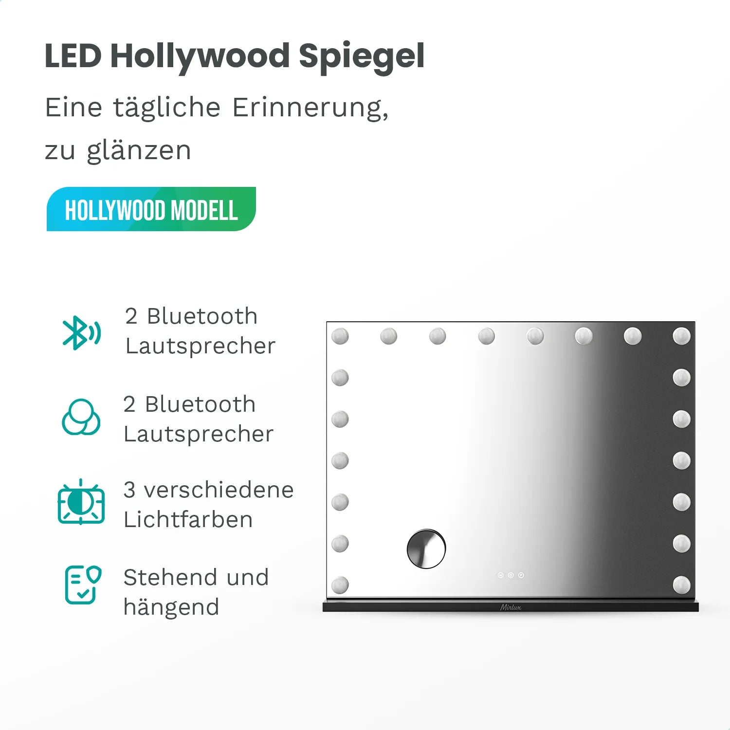 Hollywood Spiegel - Bluetooth-Lautsprecher - 58x48cm - Schwarz - Vorbestellen