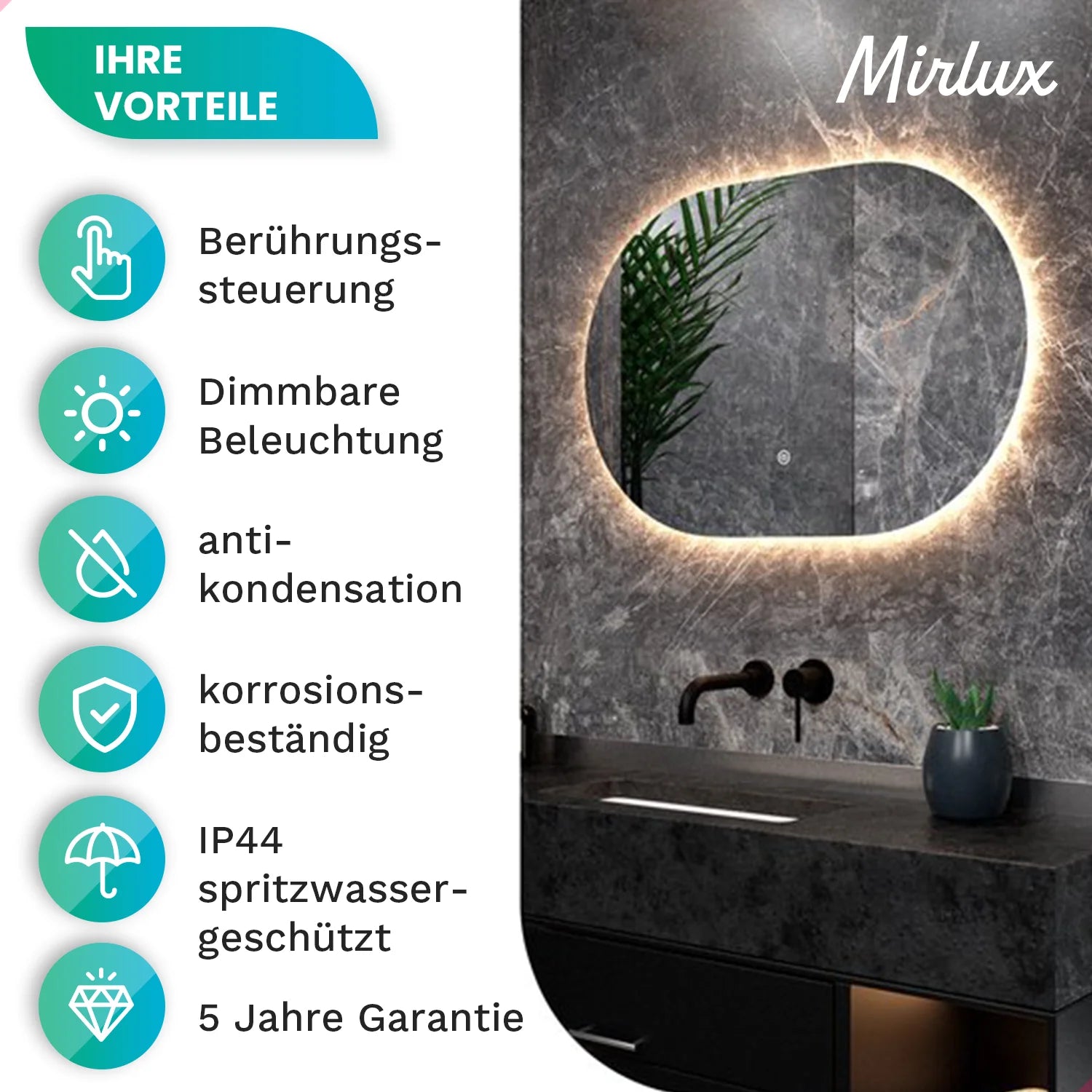 Badezimmerspiegel - Oval - 90x60cm - Rahmenlos