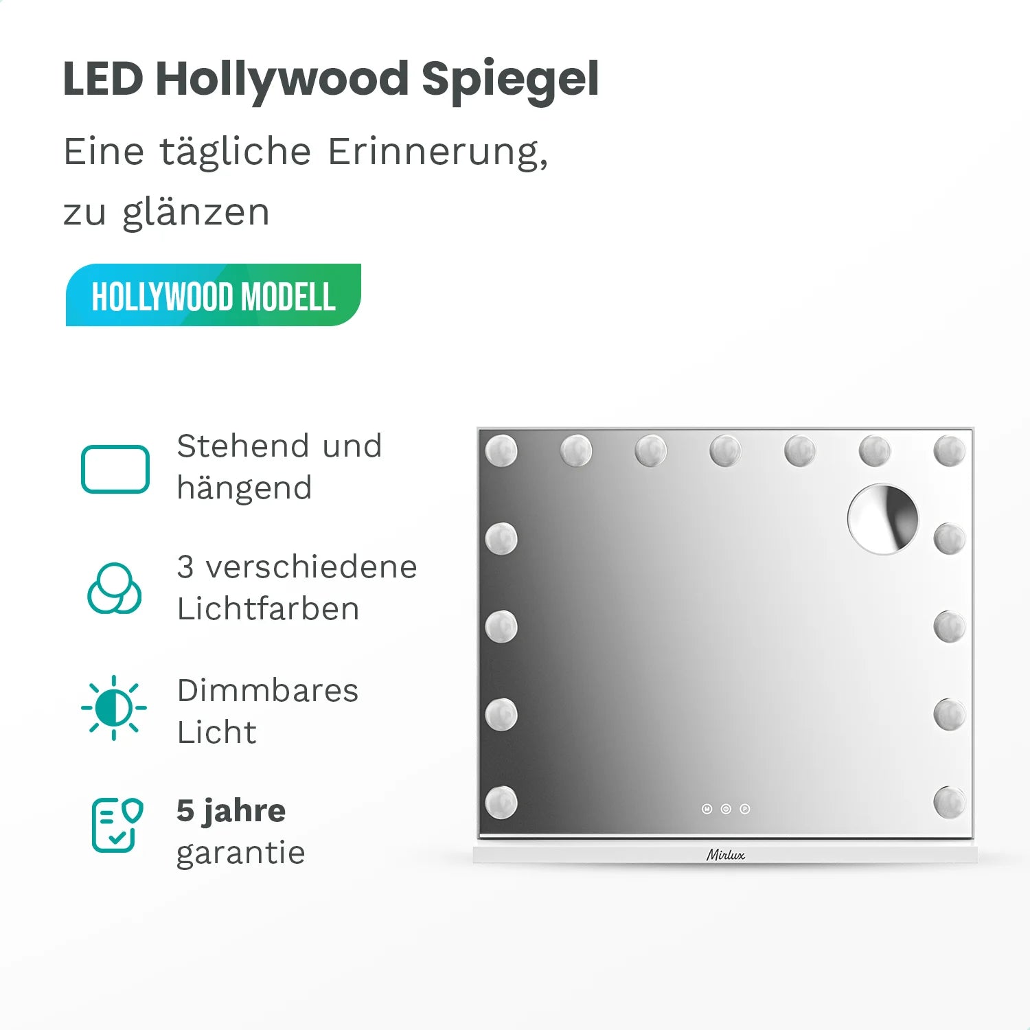 Hollywood Spiegel - 80x60cm - Weiß
